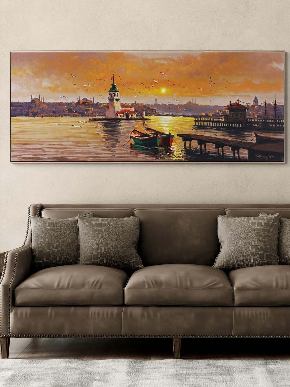 Altın Işıklarda Kız Kulesi Yağlı Boya Tablosu