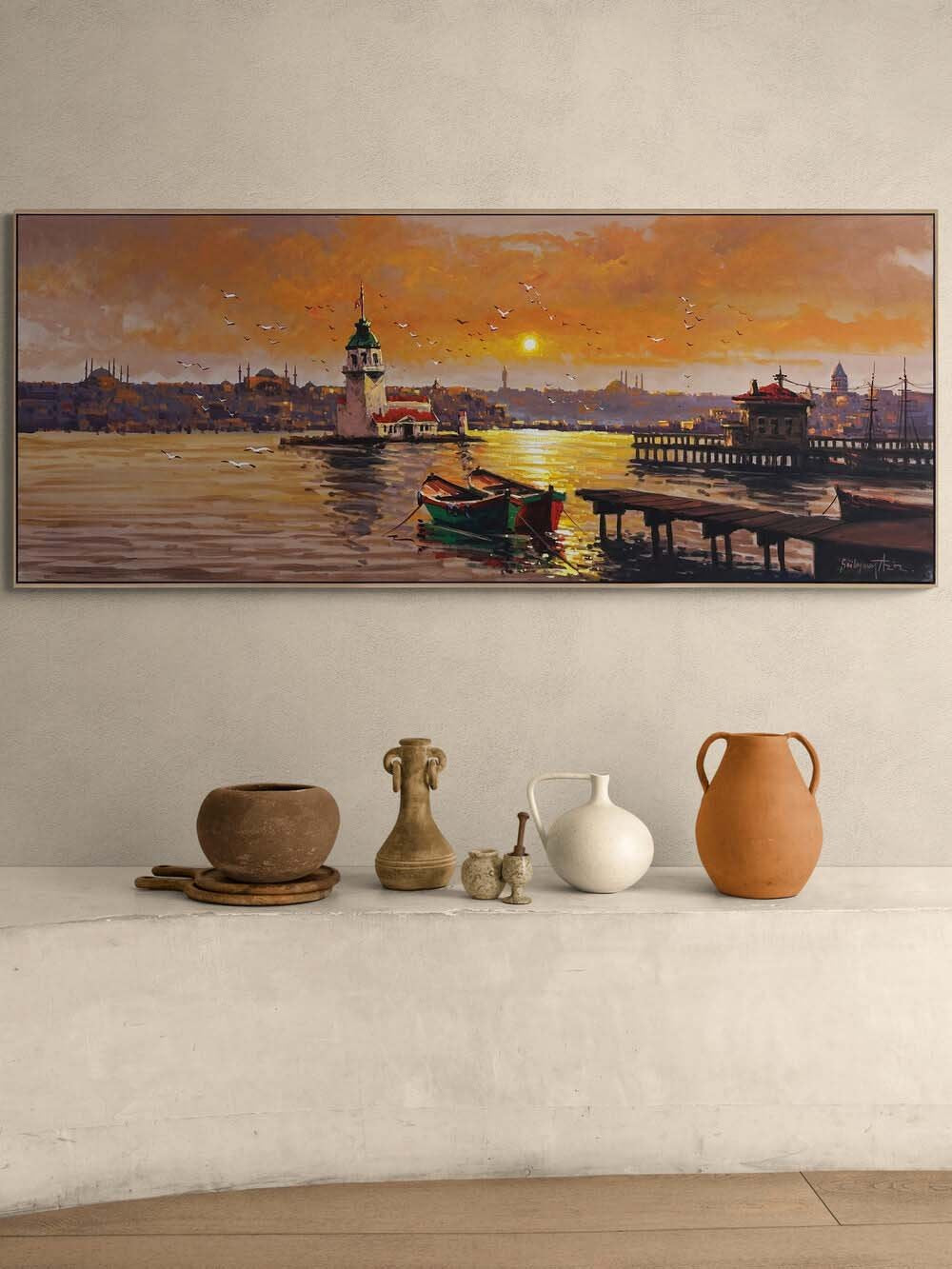 Altın Işıklarda Kız Kulesi Yağlı Boya Tablosu