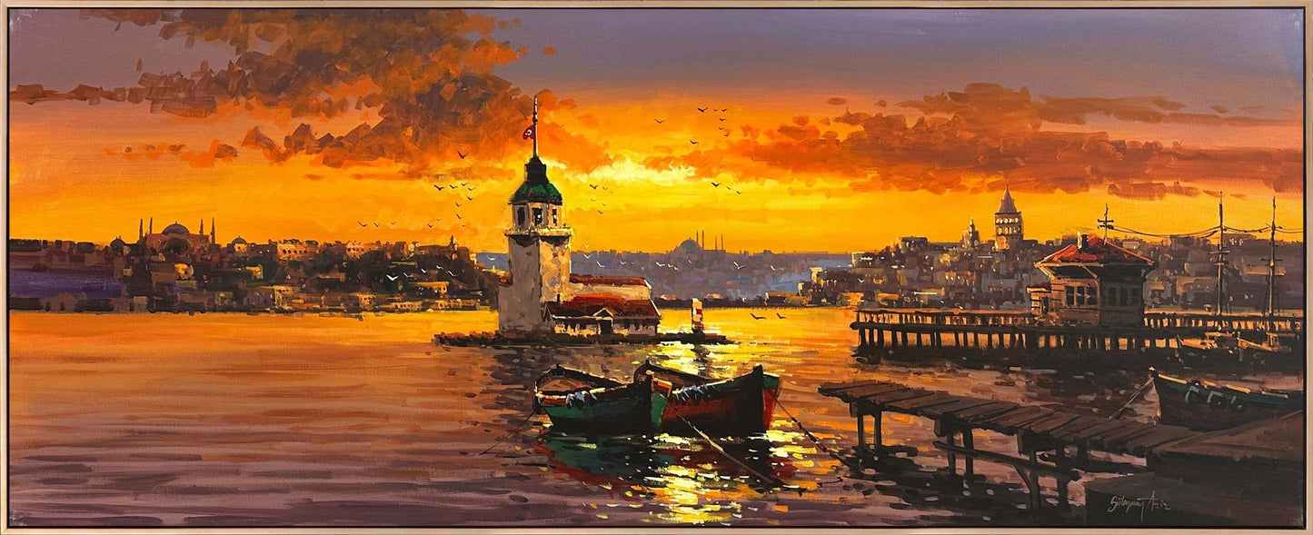 Kız Kulesi'nde Akşam Şarkısı Yağlı Boya Tablosu