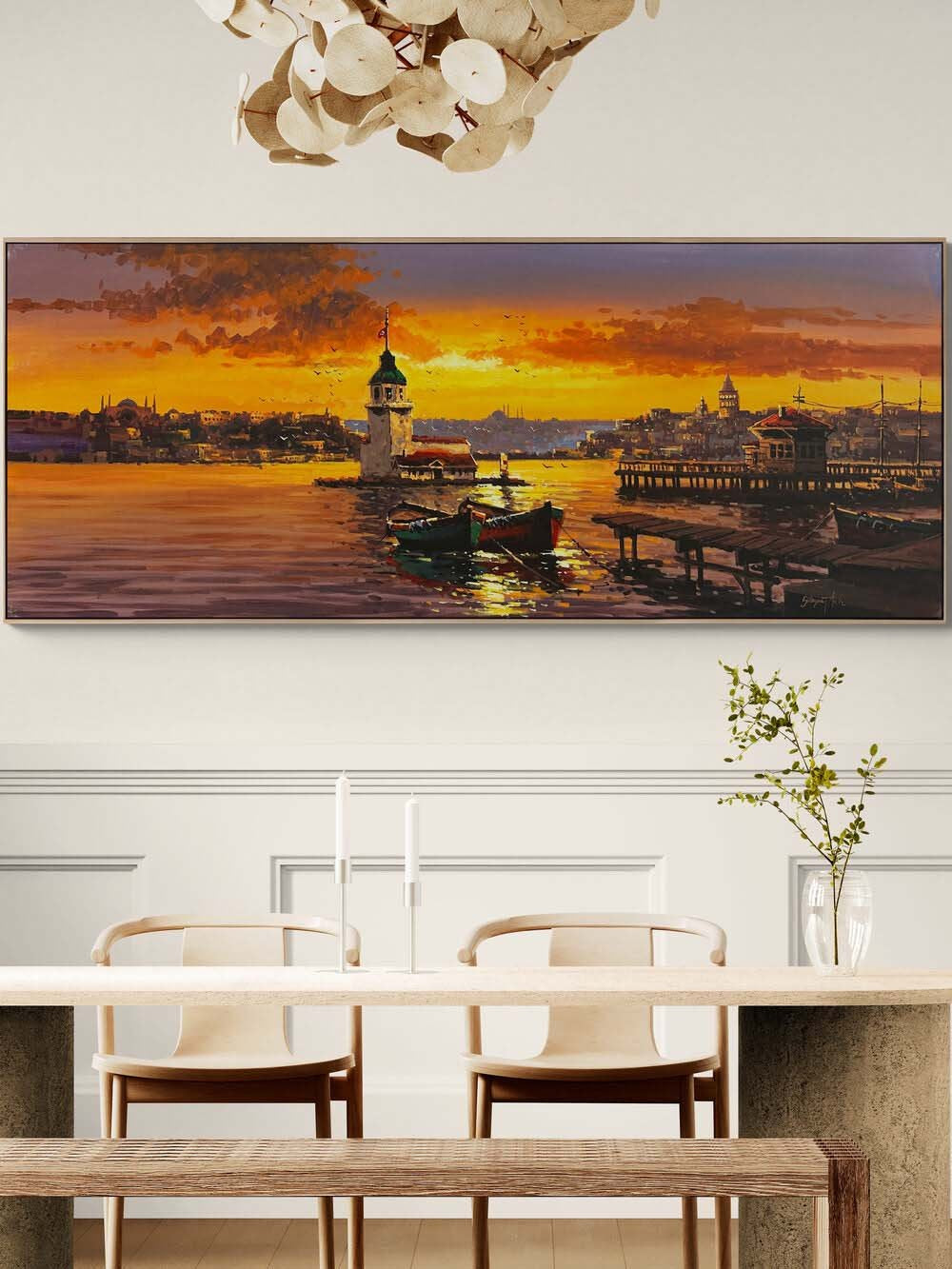 Kız Kulesi'nde Akşam Şarkısı Yağlı Boya Tablosu