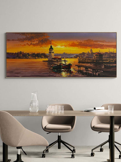 Kız Kulesi'nde Akşam Şarkısı Yağlı Boya Tablosu