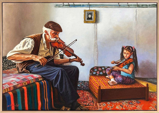 Dededen Kıza Melodi Yağlı Boya Tablosu