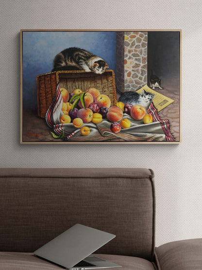 Kediler Meyve Sepetinde Yağlı Boya Tablosu