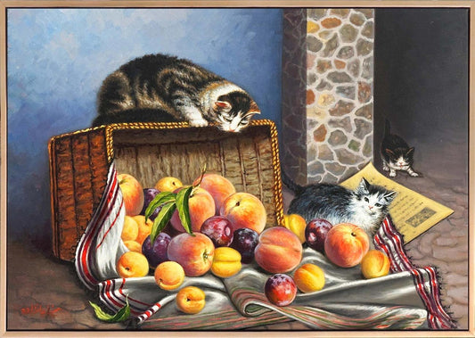 Kediler Meyve Sepetinde Yağlı Boya Tablosu