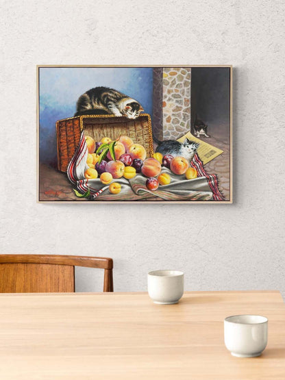Kediler Meyve Sepetinde Yağlı Boya Tablosu