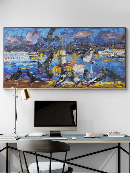 Kız Kulesi’ne Kanat Çırpışı Yağlı Boya Tablosu