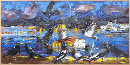 Kız Kulesi’ne Kanat Çırpışı Yağlı Boya Tablosu