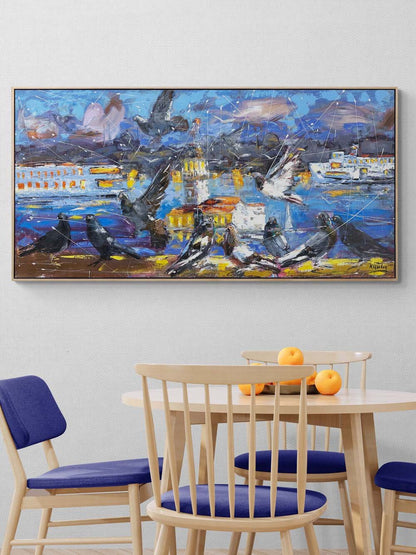 Kız Kulesi’ne Kanat Çırpışı Yağlı Boya Tablosu