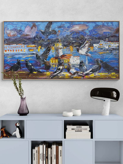 Kız Kulesi’ne Kanat Çırpışı Yağlı Boya Tablosu