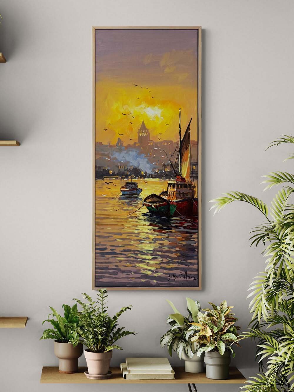 Günbatımında Galata Yağlı Boya Tablosu