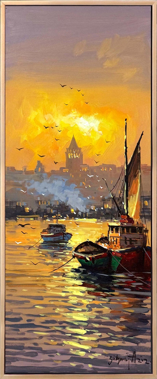 Günbatımında Galata Yağlı Boya Tablosu