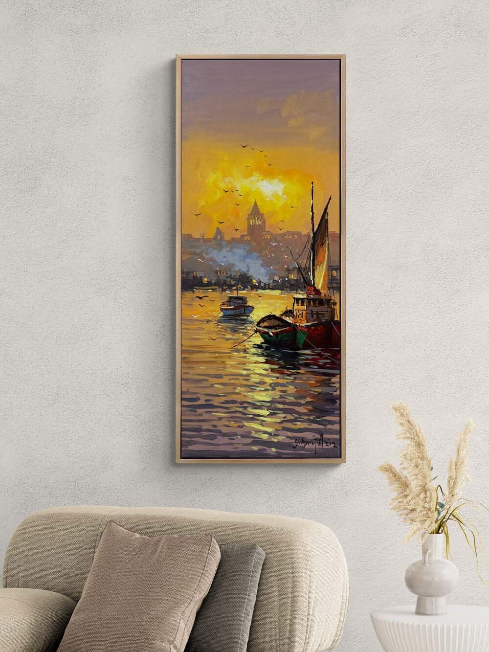 Günbatımında Galata Yağlı Boya Tablosu