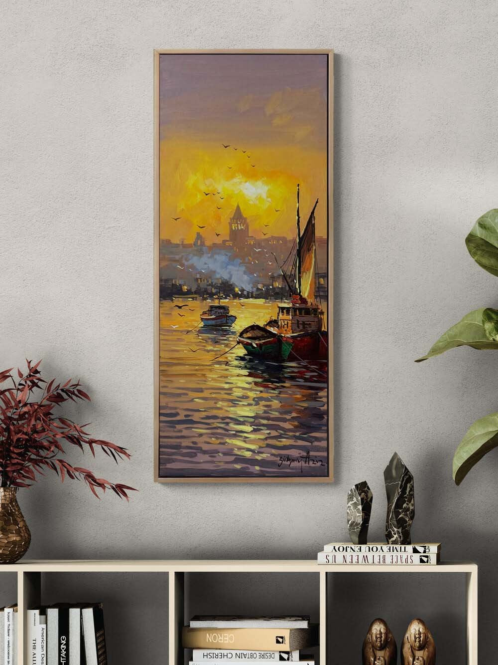 Günbatımında Galata Yağlı Boya Tablosu