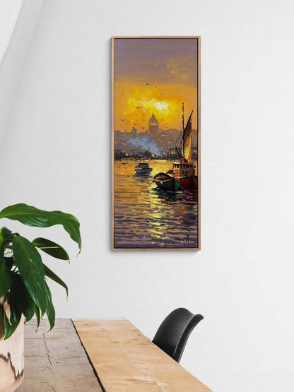 Günbatımında Galata Yağlı Boya Tablosu