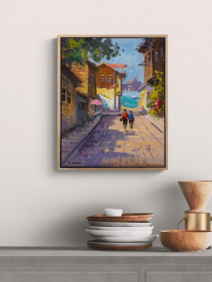 Boğazın Sokakları Yağlı Boya Tablosu