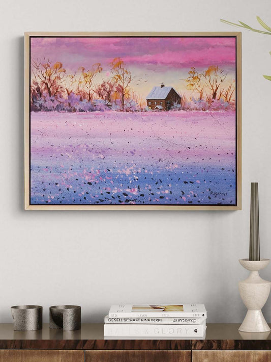 Günbatımında Kar Yağlı Boya Tablosu