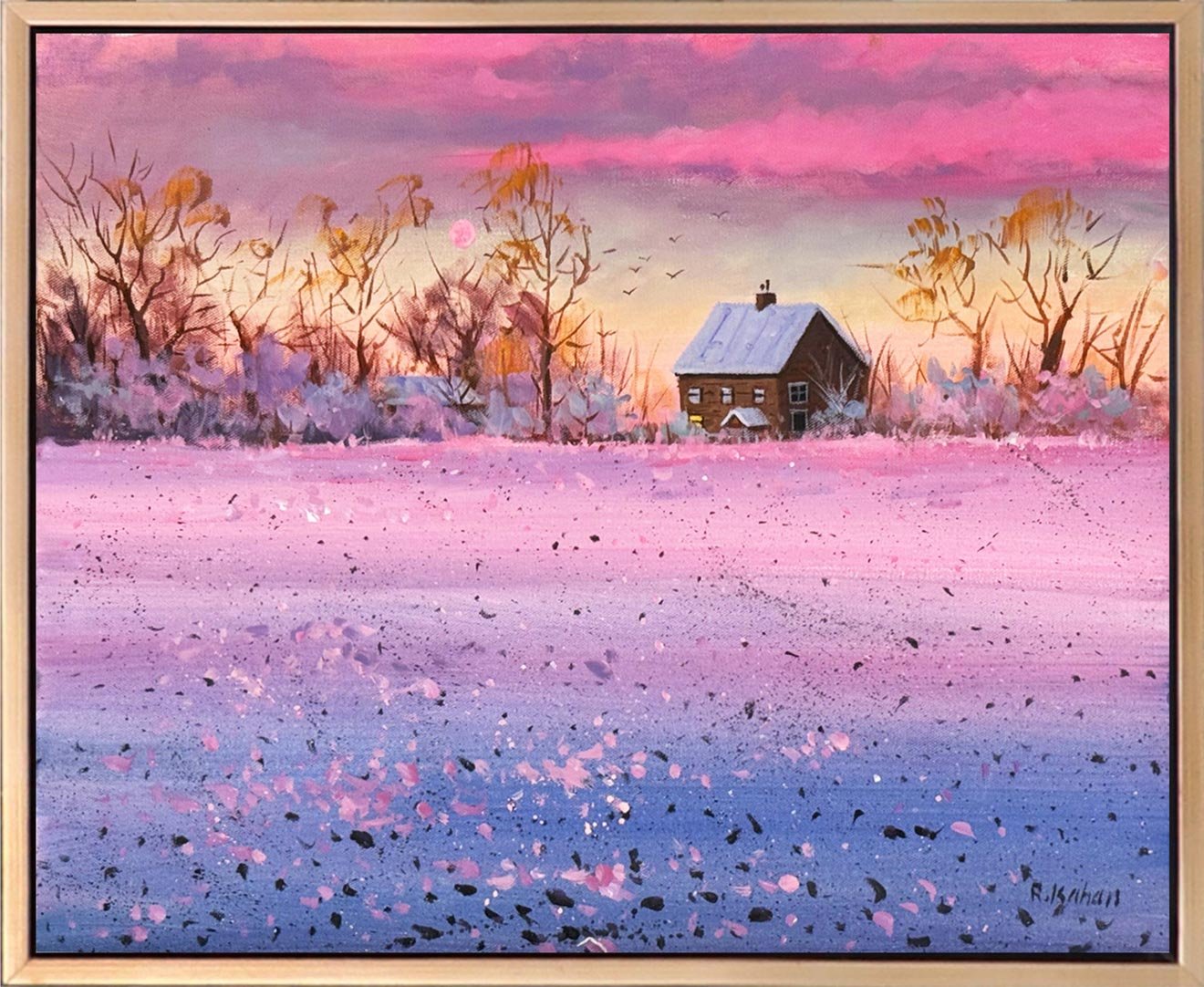 Günbatımında Kar Yağlı Boya Tablosu