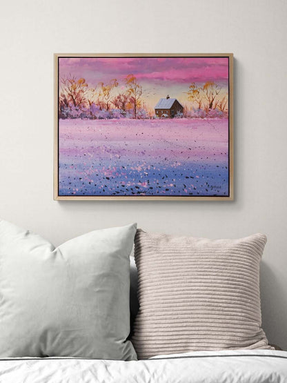 Günbatımında Kar Yağlı Boya Tablosu