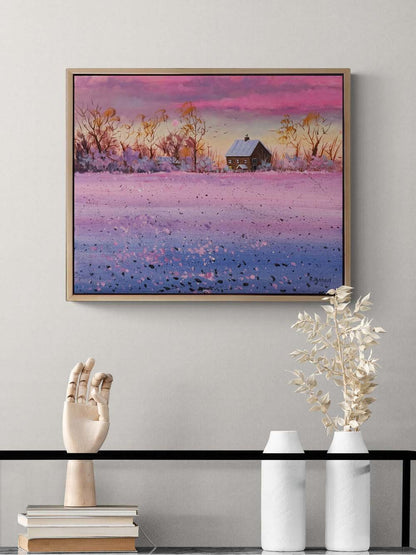 Günbatımında Kar Yağlı Boya Tablosu