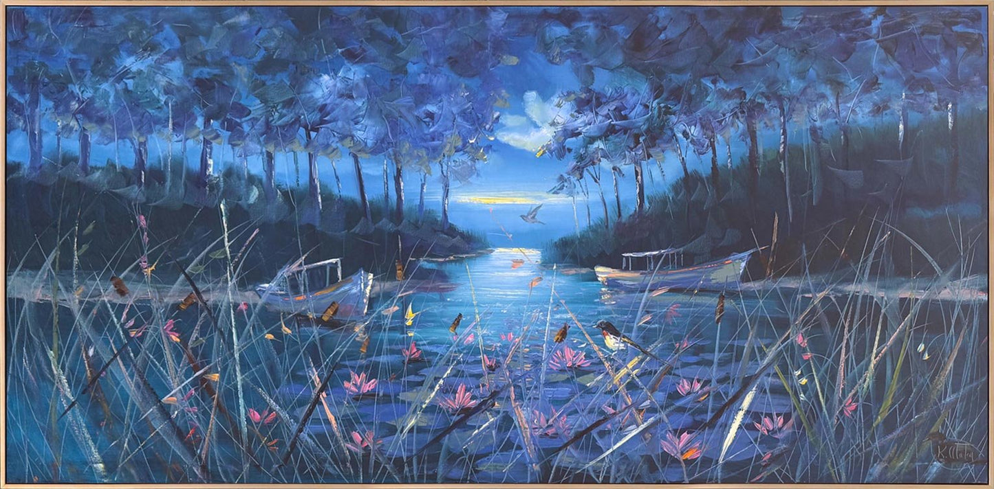 Nilüferli Gece Yağlı Boya Tablosu