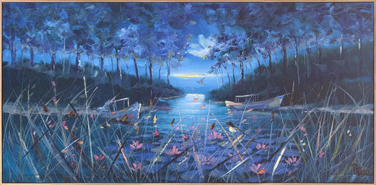 Nilüferli Gece Yağlı Boya Tablosu