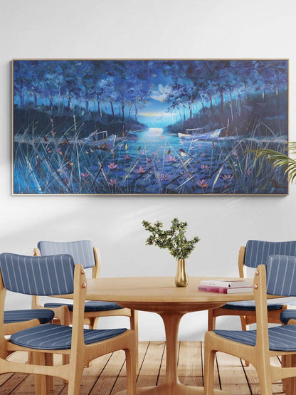 Nilüferli Gece Yağlı Boya Tablosu