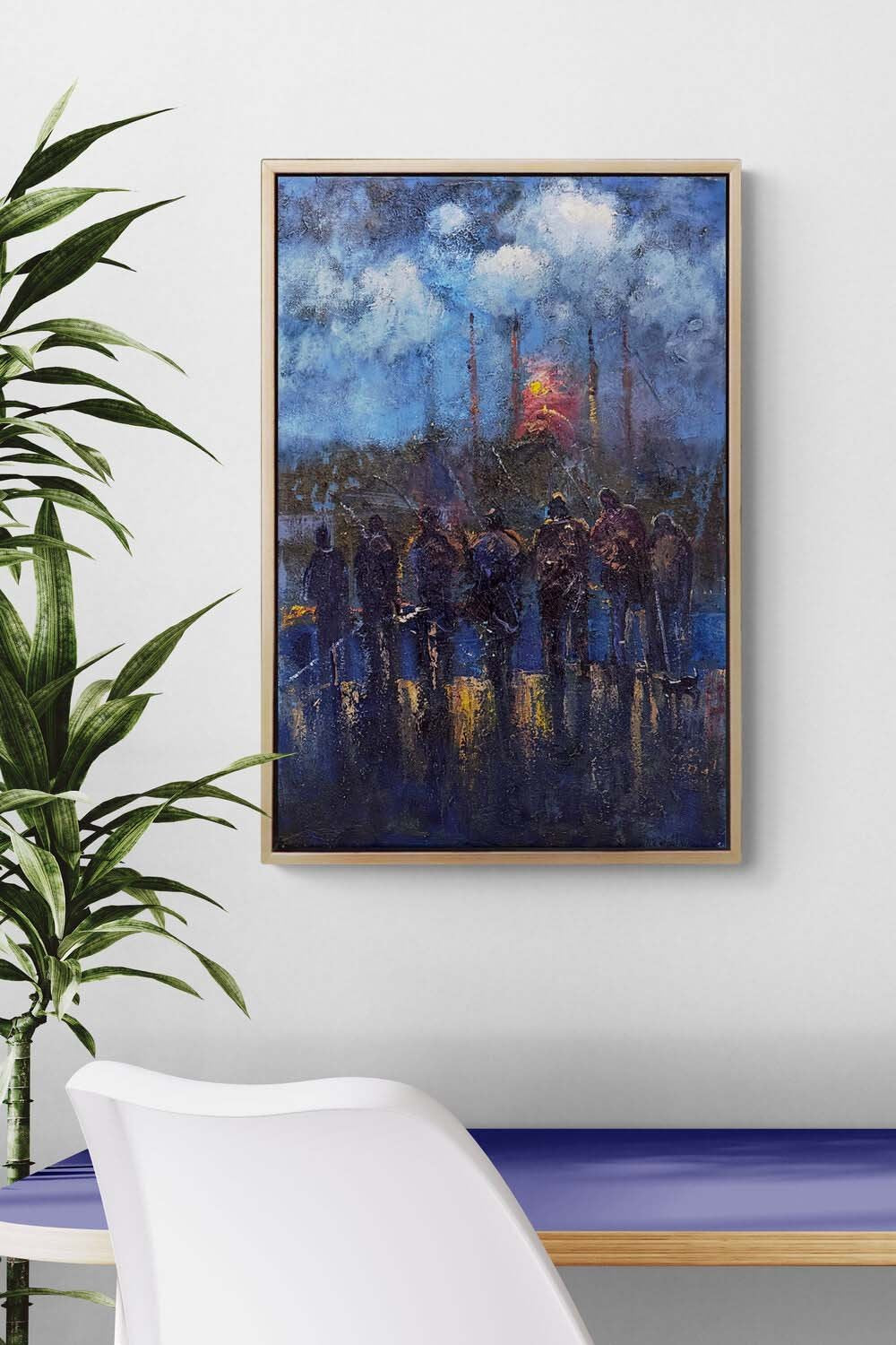 Gece İstanbul Balıkçıları Yağlı Boya Tablosu