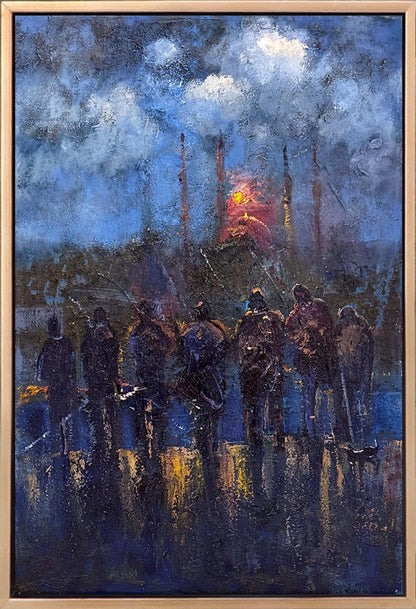 Gece İstanbul Balıkçıları Yağlı Boya Tablosu