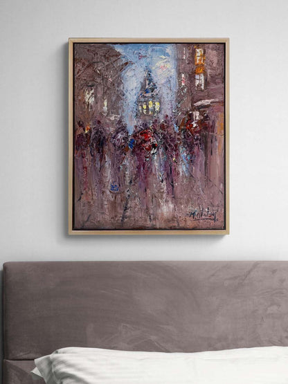 Galata'da Kalabalıklar Yağlı Boya Tablosu
