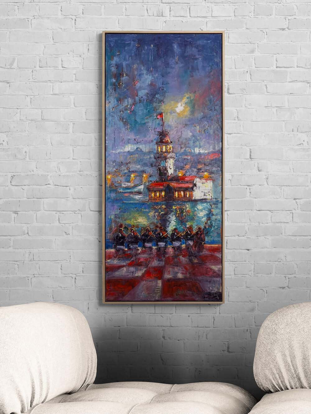 Kız Kulesi'nde Oyun Yağlı Boya Tablosu