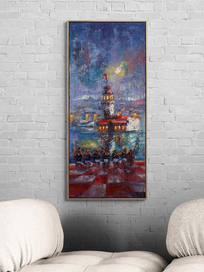 Kız Kulesi'nde Oyun Yağlı Boya Tablosu