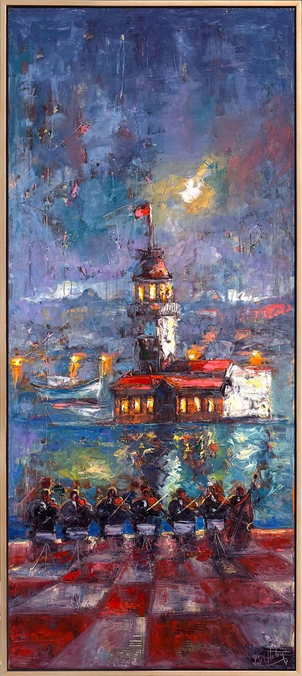 Kız Kulesi'nde Oyun Yağlı Boya Tablosu