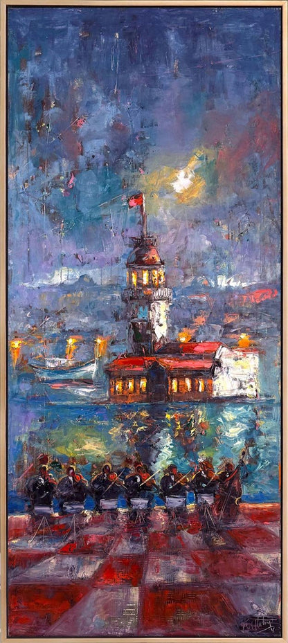 Kız Kulesi'nde Oyun Yağlı Boya Tablosu