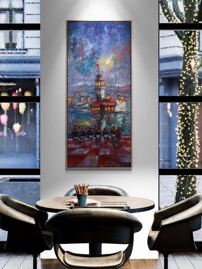 Kız Kulesi'nde Oyun Yağlı Boya Tablosu