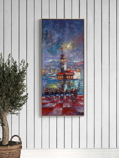 Kız Kulesi'nde Oyun Yağlı Boya Tablosu