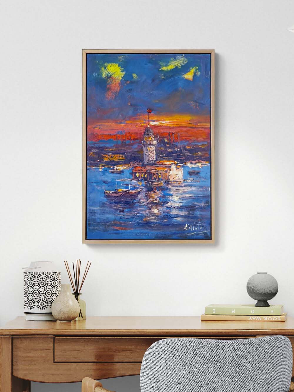 Kızıl Akşamda Üsküdar Yağlı Boya Tablosu