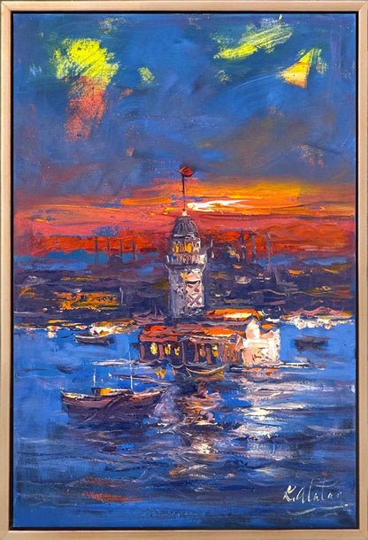 Kızıl Akşamda Üsküdar Yağlı Boya Tablosu