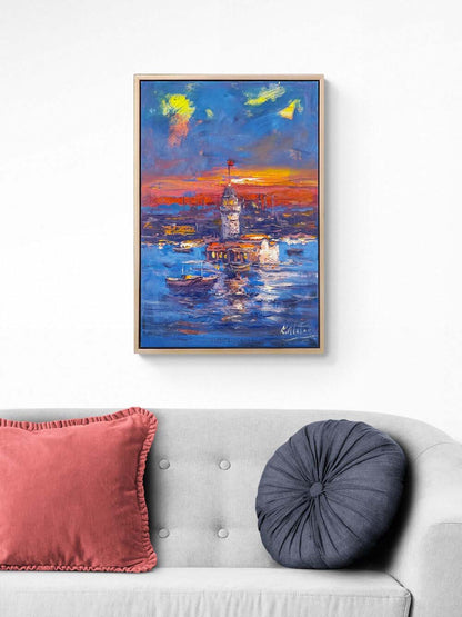 Kızıl Akşamda Üsküdar Yağlı Boya Tablosu