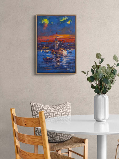 Kızıl Akşamda Üsküdar Yağlı Boya Tablosu