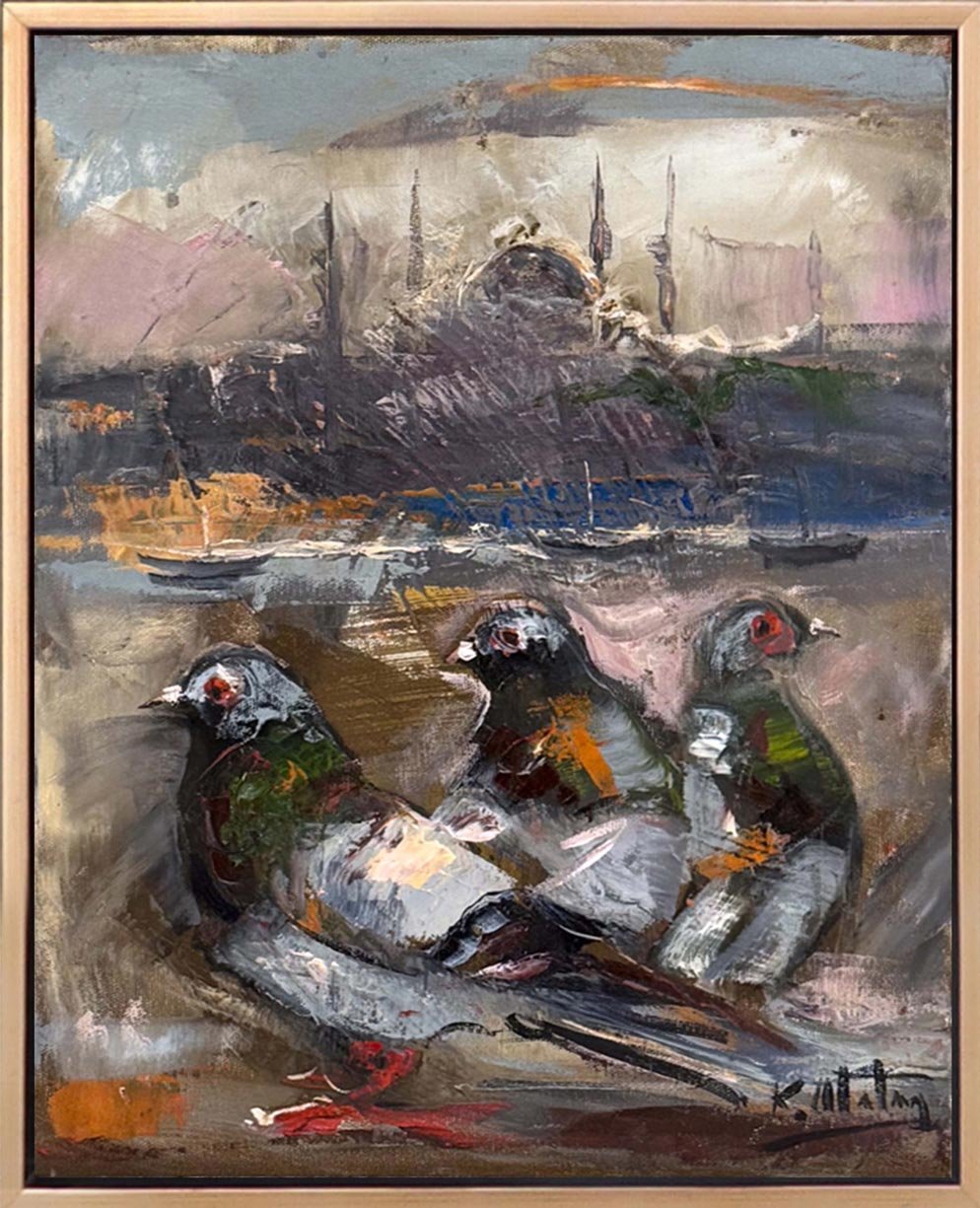 Güvercinlerin Boğazda Şarkısı Yağlı Boya Tablosu