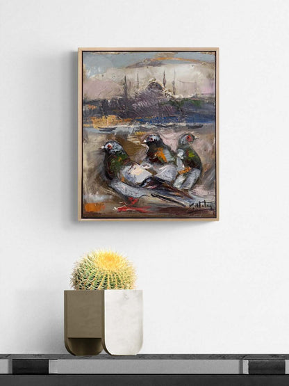 Güvercinlerin Boğazda Şarkısı Yağlı Boya Tablosu