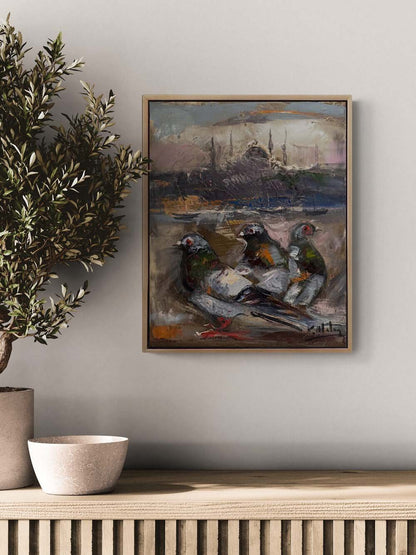 Güvercinlerin Boğazda Şarkısı Yağlı Boya Tablosu