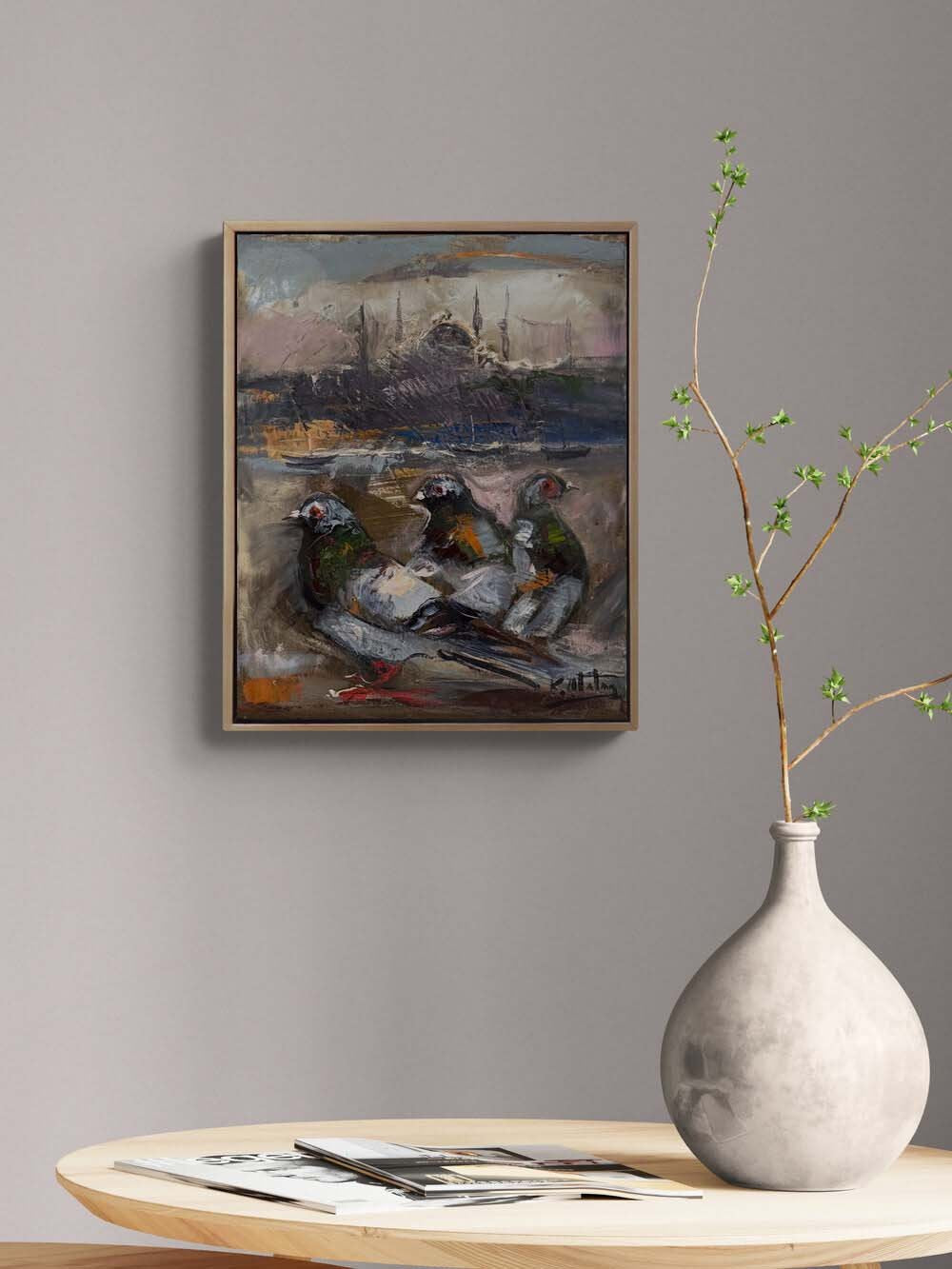 Güvercinlerin Boğazda Şarkısı Yağlı Boya Tablosu