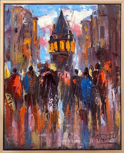 Galata’da Kalabalığı Yağlı Boya Tablosu