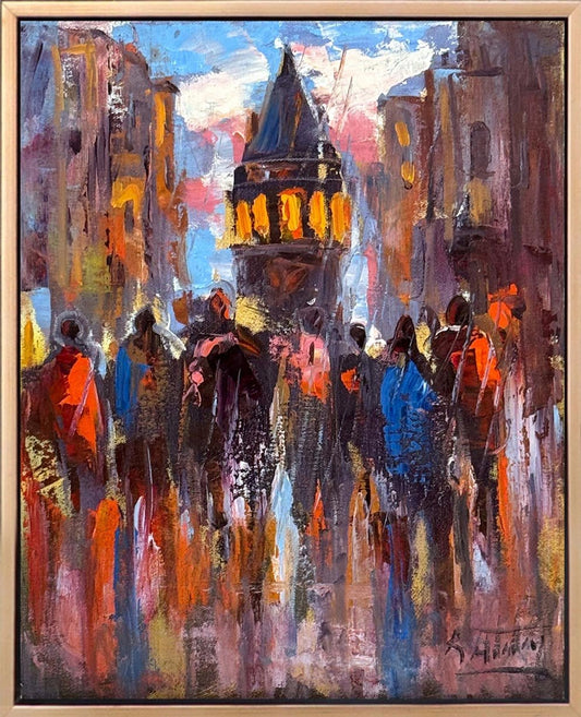 Galata’da Kalabalığı Yağlı Boya Tablosu