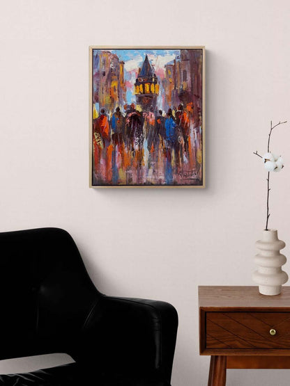 Galata’da Kalabalığı Yağlı Boya Tablosu