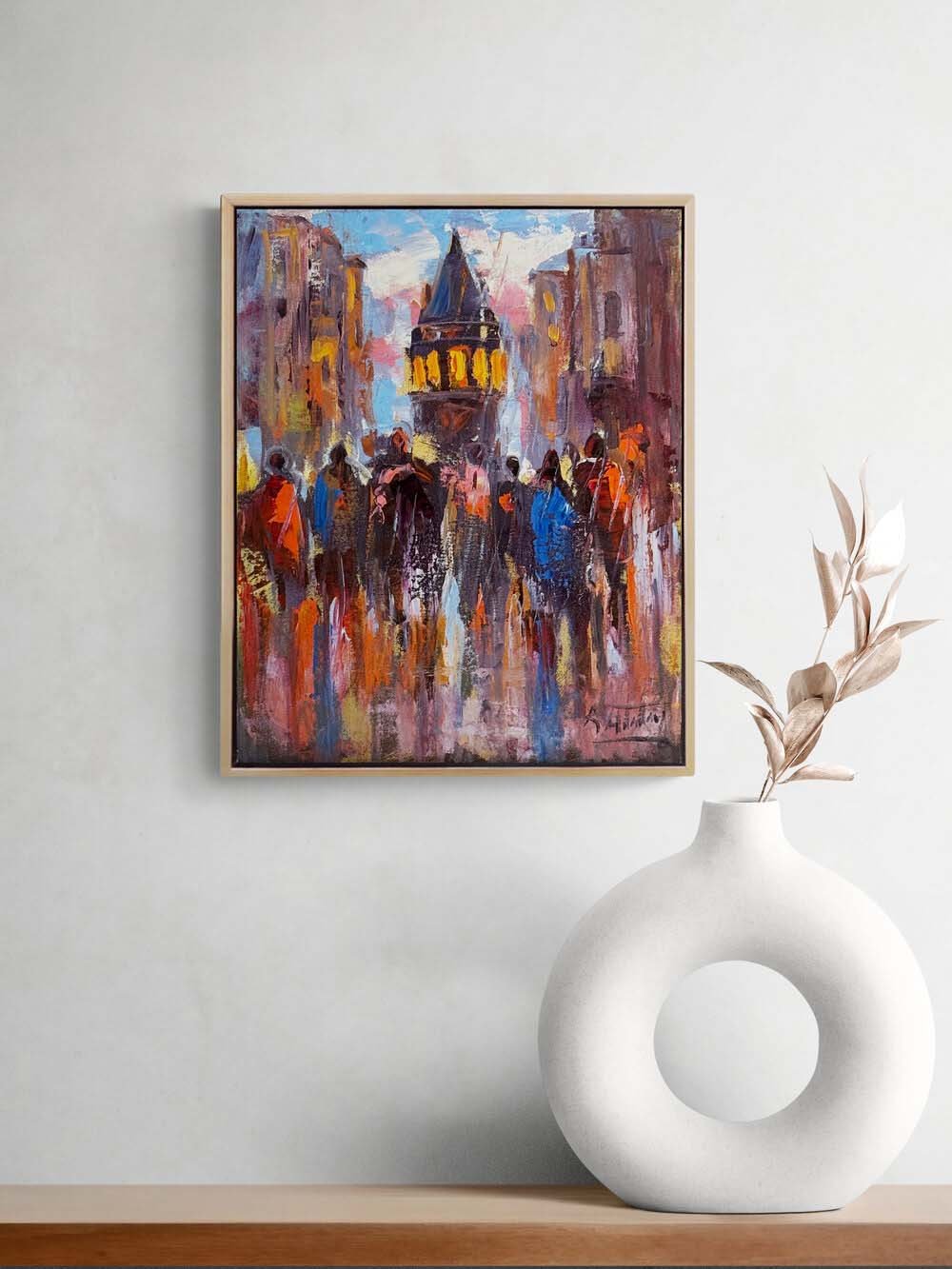 Galata’da Kalabalığı Yağlı Boya Tablosu