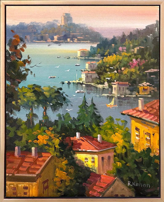 Yamaçtan Manzara Yağlı Boya Tablosu