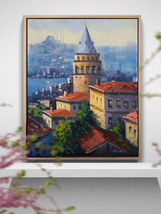 Galata Kulesinde Işık Yağlı Boya Tablosu