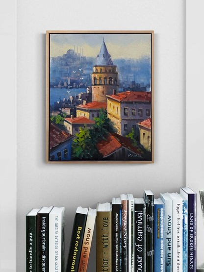 Galata Kulesinde Işık Yağlı Boya Tablosu